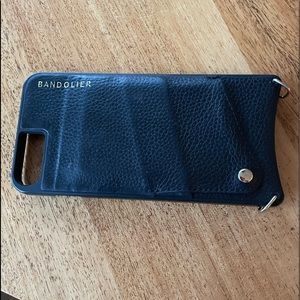 Bandolier iPhone 7plus crossbody phone case and card holder. Inc. strap. Gold